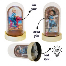 Işıklı Fanus Ahşap Fotoğraf Çerçevesi - Altın