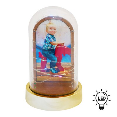 Işıklı Fanus Ahşap Fotoğraf Çerçevesi - Altın