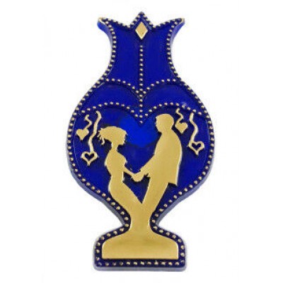 GELİN DAMAT LALELİ ALTIN VARAKLI LACİVERT